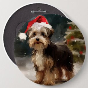 Badge Rond 15,2 Cm Biewer Terrier Chien dans Noël de neige