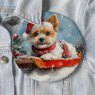 Badge Rond 15,2 Cm Biewer Terrier Chien en Luge Laissez Tomber la Nei