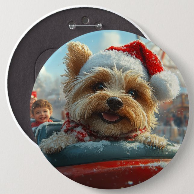 Badge Rond 15,2 Cm Biewer Terrier Dog Roller Coaster Noël  (Devant & derrière)