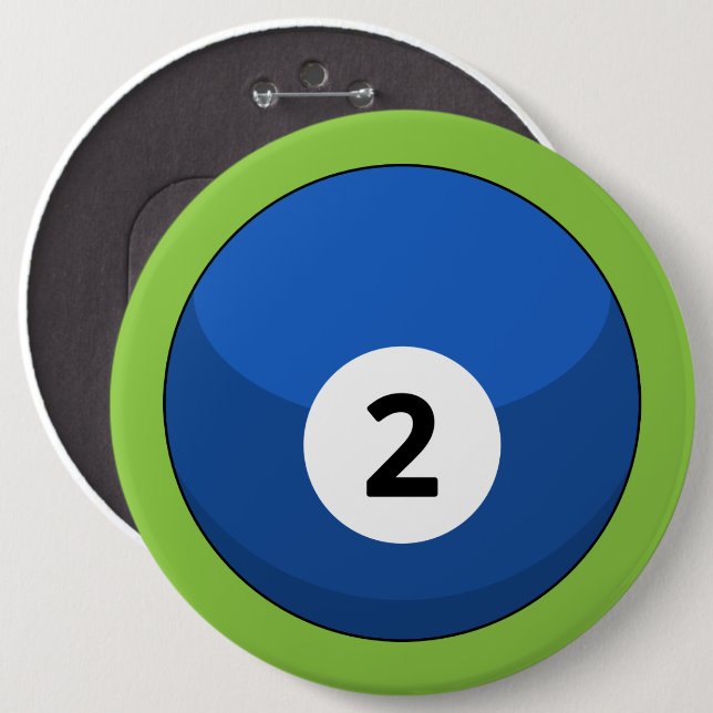 Badge Rond 15,2 Cm Billard bleu numéro deux (Devant & derrière)