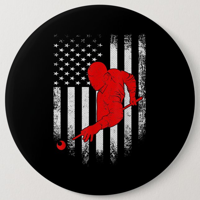 Badge Rond 15,2 Cm Billard Lover | American Flag Billiards Gift (Devant)