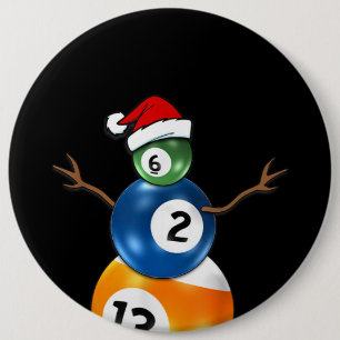 Badge Rond 15,2 Cm Billard Noël Snowman Avec Ballons De Table De Bill
