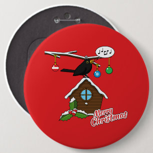 Badge Rond 15,2 Cm Bird House Joyeux Noël