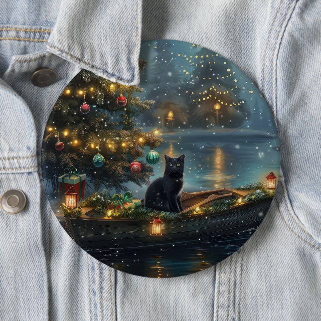 Badge Rond 15,2 Cm Black Cat Noël Festive Voyage (En situation)