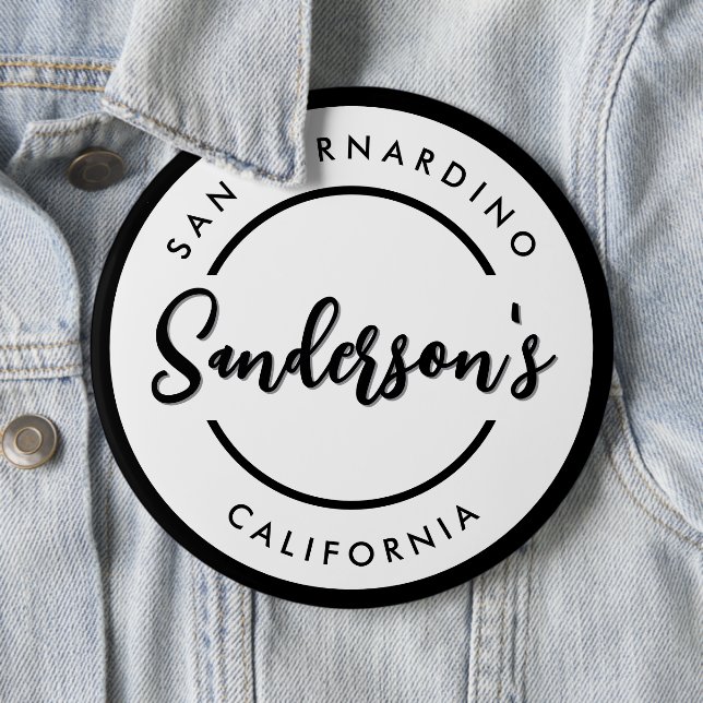 Badge Rond 15,2 Cm Black White City Ville Lieu Nom Endroit Cercle (En situation)