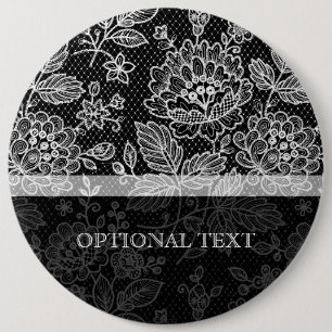 Badge Rond 15,2 Cm Black & White Ornat Vintage dentelle florale Motif