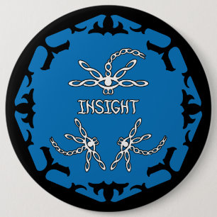 Badge Rond 15,2 Cm Bleu, Brow 3e Oeil Chakra "Insight" libellules