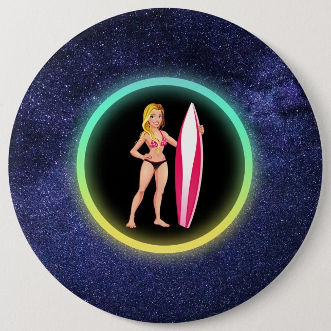 Badge Rond 15,2 Cm Blonde Surfer Adolescent Girl Galaxy (Devant)