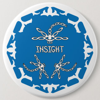 Badge Rond 15,2 Cm Blue, 3rd Eye Chakra "Insight" Dragonfly White BG