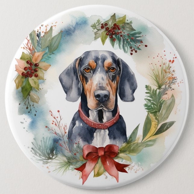 Badge Rond 15,2 Cm Bluetick Coonhound Christmas Wreath Festive Pup (Devant)
