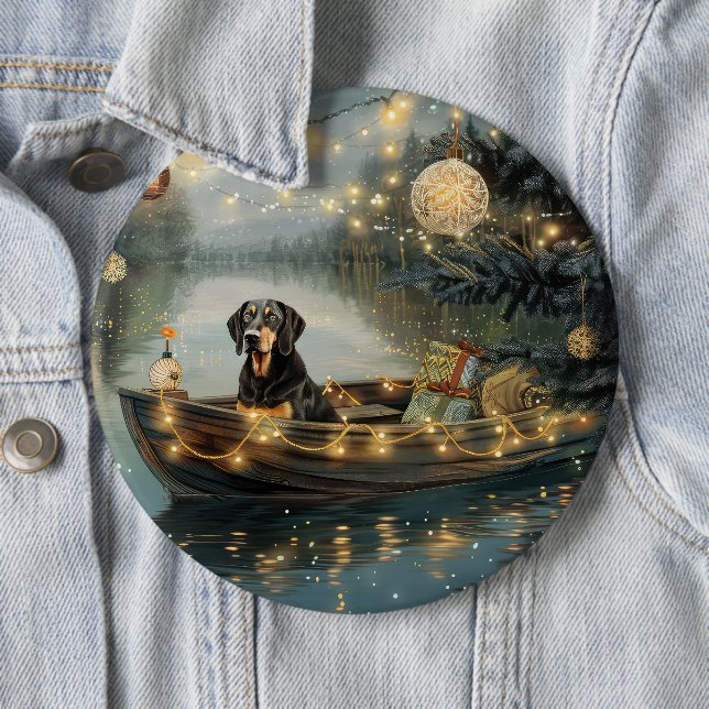 Badge Rond 15,2 Cm Bluetick Coonhound Noël Festive Voyage (En situation)