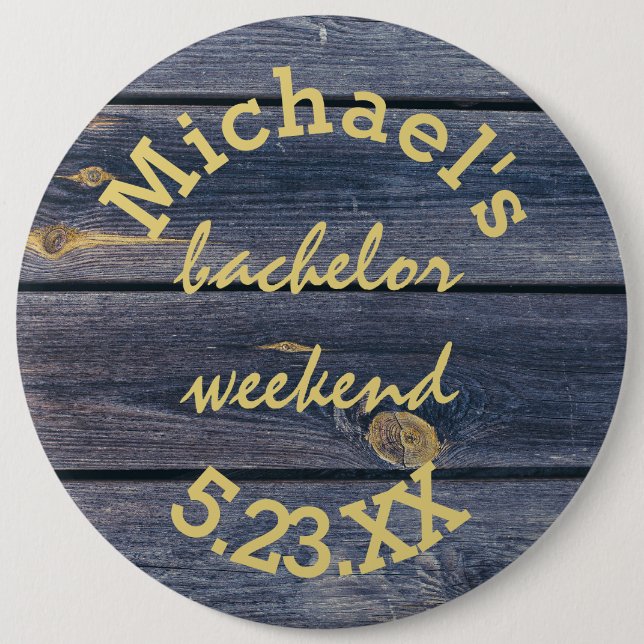 Badge Rond 15,2 Cm Bois Bleu Rustique | Monogramme Week-end Célibatai (Devant)