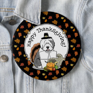 Badge Rond 15,2 Cm Bon thanksgiving Vieux Anglais Berger Gris 1 Amusa