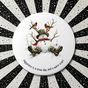 Badge Rond 15,2 Cm Bonhomme de neige avec cardinaux