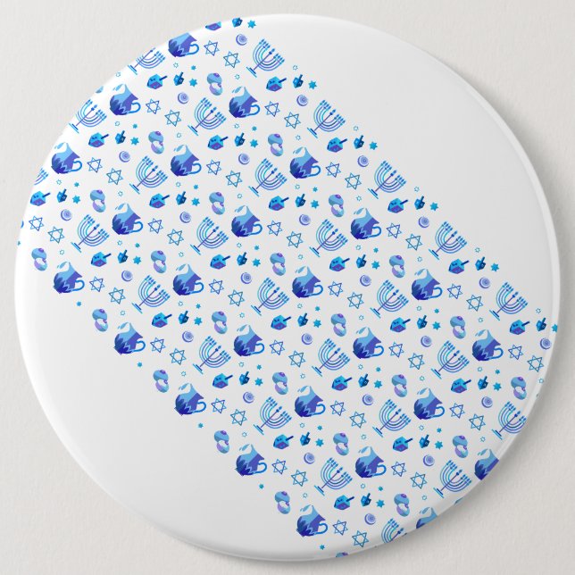 Badge Rond 15,2 Cm Bonne fête Hanoukka belle décoration bleue (Devant)
