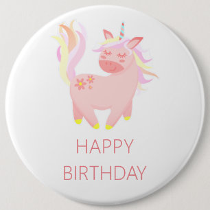 Badge Rond 15,2 Cm Bonne licorne rose d'anniversaire