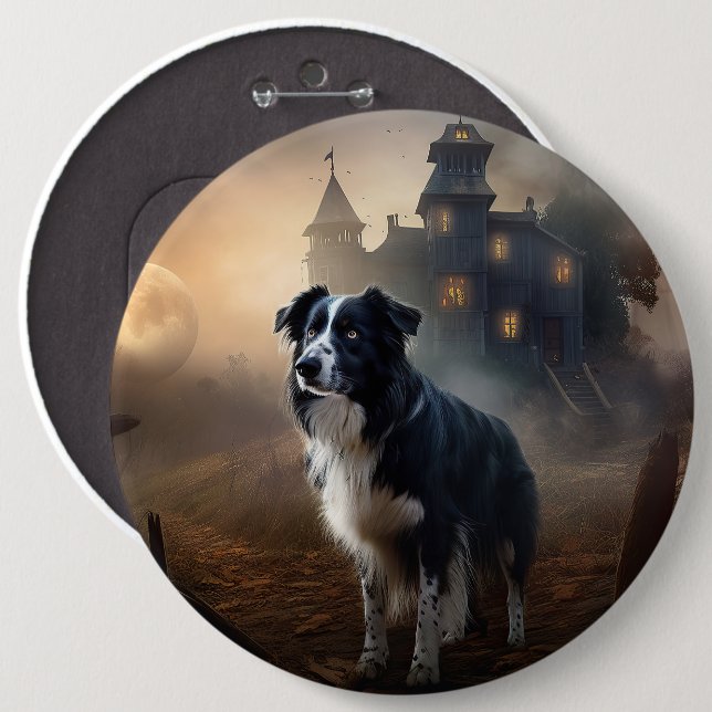 Badge Rond 15,2 Cm Border Collie Halloween Épouvantable (Devant & derrière)