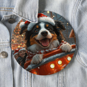 Badge Rond 15,2 Cm Border Collie Montagnes Russes de Noël