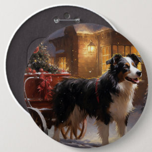 Badge Rond 15,2 Cm Border Collie Saison de Noël festive