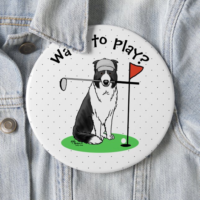 Badge Rond 15,2 Cm Bordure Collie Chien Jouer Golf (noir & blanc) Amu (En situation)