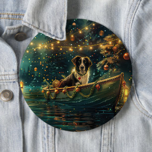 Badge Rond 15,2 Cm Bordure Collie Noël Festive Voyage