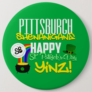 Badge Rond 15,2 Cm Borne méga 2 de bouton de Yinz du jour de St