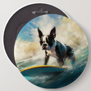 Badge Rond 15,2 Cm Boston Terrier Beach Surfing Peinture