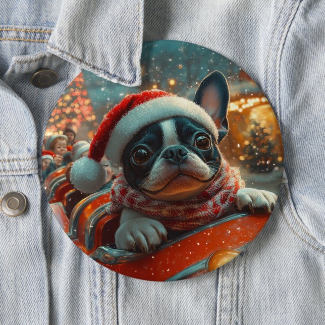 Badge Rond 15,2 Cm Boston Terrier Dog Roller Dessous de verre Noël (En situation)