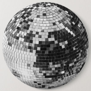 Badge Rond 15,2 Cm Boule disco rétro scintillement paillettes argent