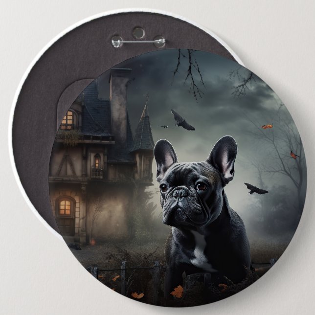 Badge Rond 15,2 Cm Bouledogue français Halloween effrayant (Devant & derrière)
