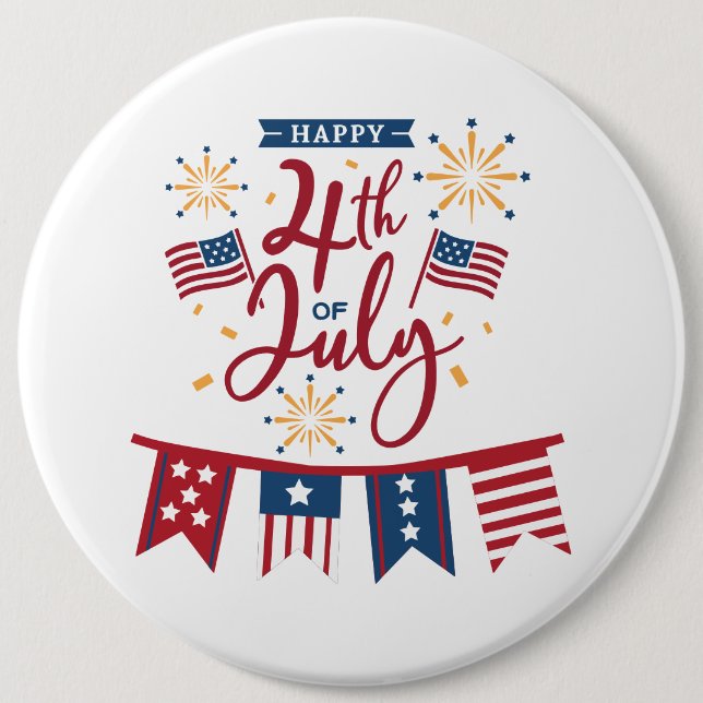 Badge Rond 15,2 Cm Bouton 4 juillet heureux (Devant)