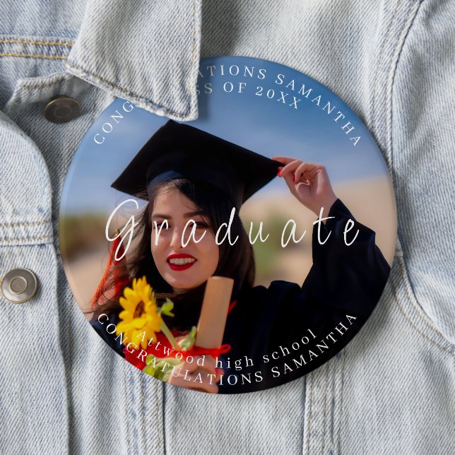 Badge Rond 15,2 Cm Bouton Arrondi du texte de la photo de graduation  (En situation)