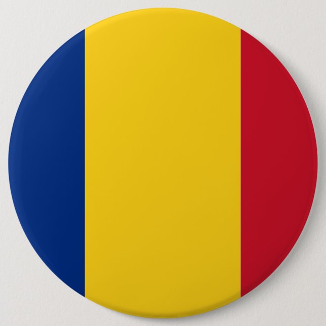 Badge Rond 15,2 Cm Bouton avec Drapeau de Roumanie (Devant)