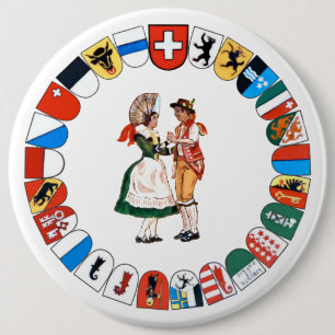 Badge Rond 15,2 Cm Bouton cantons et danseurs suisses