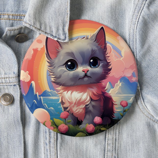 Badge Rond 15,2 Cm Bouton Chat mignon (En situation)