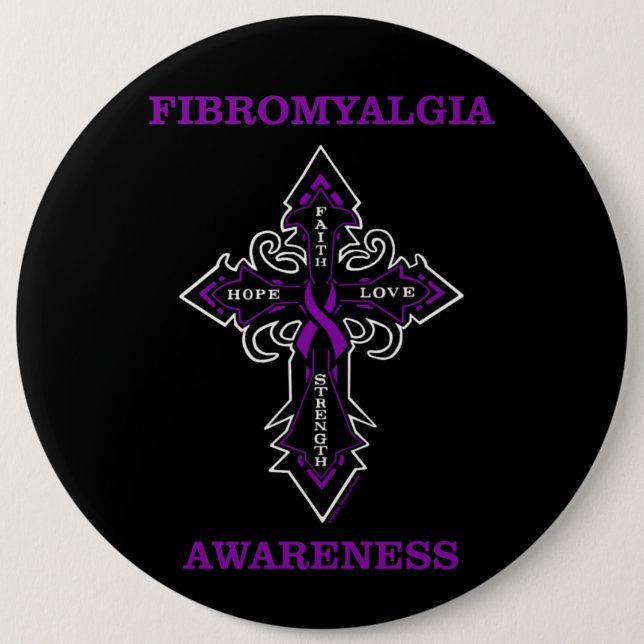 Badge Rond 15,2 Cm Bouton croix/sensibilisation...Fibro (Devant)