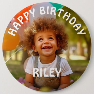 Badge Rond 15,2 Cm Bouton d'anniversaire avec photo et nom personnali