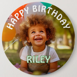 Badge Rond 15,2 Cm Bouton d'anniversaire avec photo et nom personnali