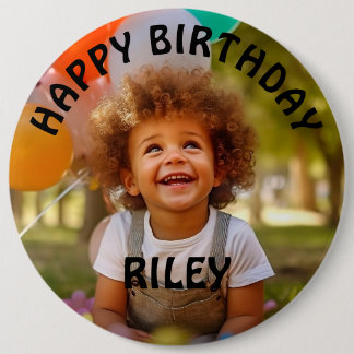Badge Rond 15,2 Cm Bouton d'anniversaire avec photo et nom personnali