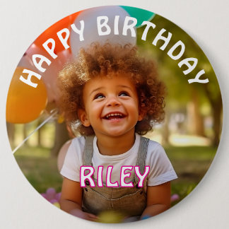 Badge Rond 15,2 Cm Bouton d'anniversaire avec photo et nom personnali