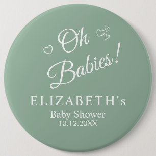 Badge Rond 15,2 Cm Bouton de Baby Shower Jumeaux Vert Sauge Oh Bébés