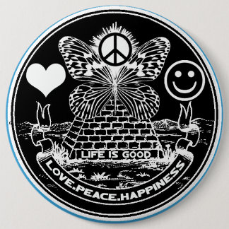 Badge Rond 15,2 Cm Bouton de BONHEUR de PAIX d'AMOUR