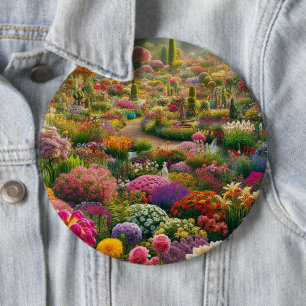 Badge Rond 15,2 Cm Bouton de déclaration de jardin de fleurs de fanta