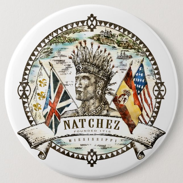 Badge Rond 15,2 Cm Bouton de joint de ville de Natchez (Devant)