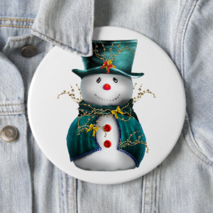 Badge Rond 15,2 Cm Bouton de Noël Turquoise Snowman
