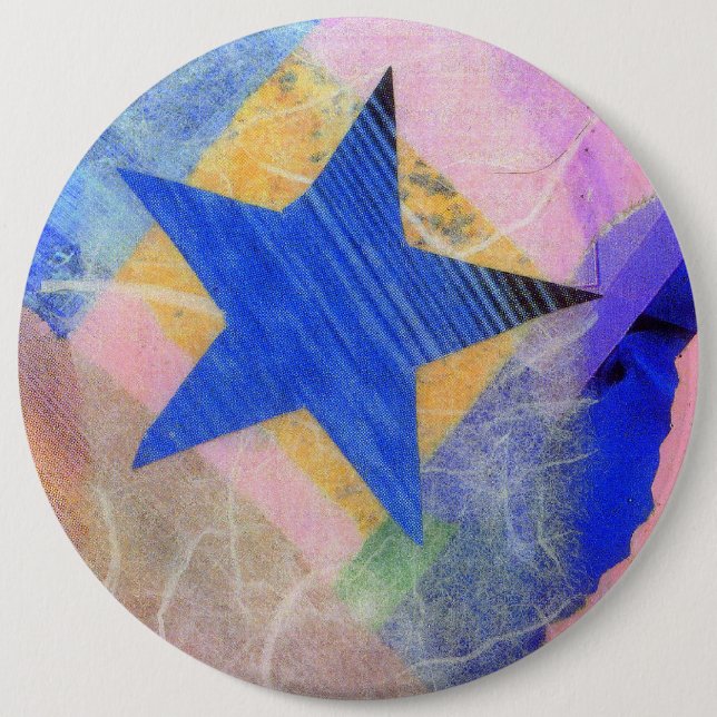 Badge Rond 15,2 Cm Bouton d'étoile bleue (Devant)