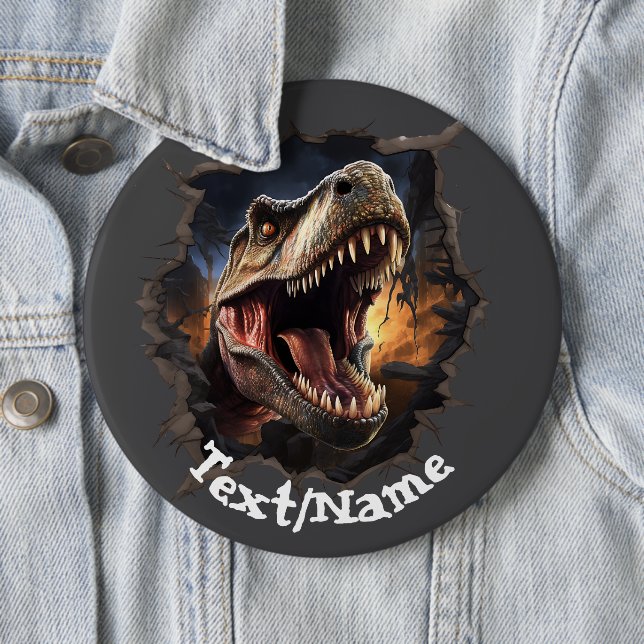 Badge Rond 15,2 Cm Bouton épinglé de dinosaure T Rex (En situation)