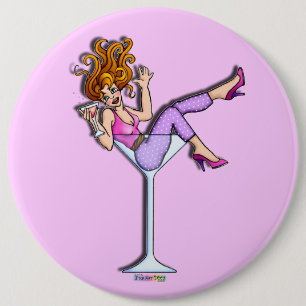 Badge Rond 15,2 Cm Bouton - fille dans un verre de Martini, rouge de