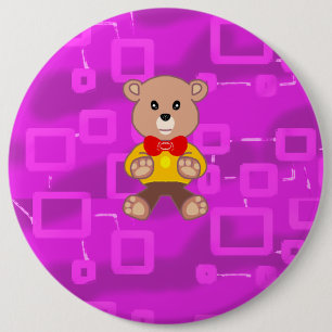 Badge Rond 15,2 Cm Bouton géométrique rose mignon à l'ours en tourbe