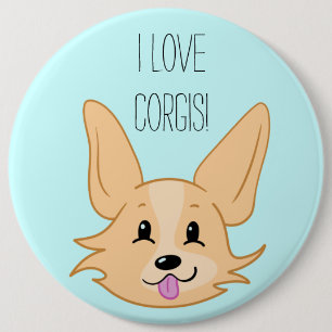Badge Rond 15,2 Cm Bouton I Love Corgis